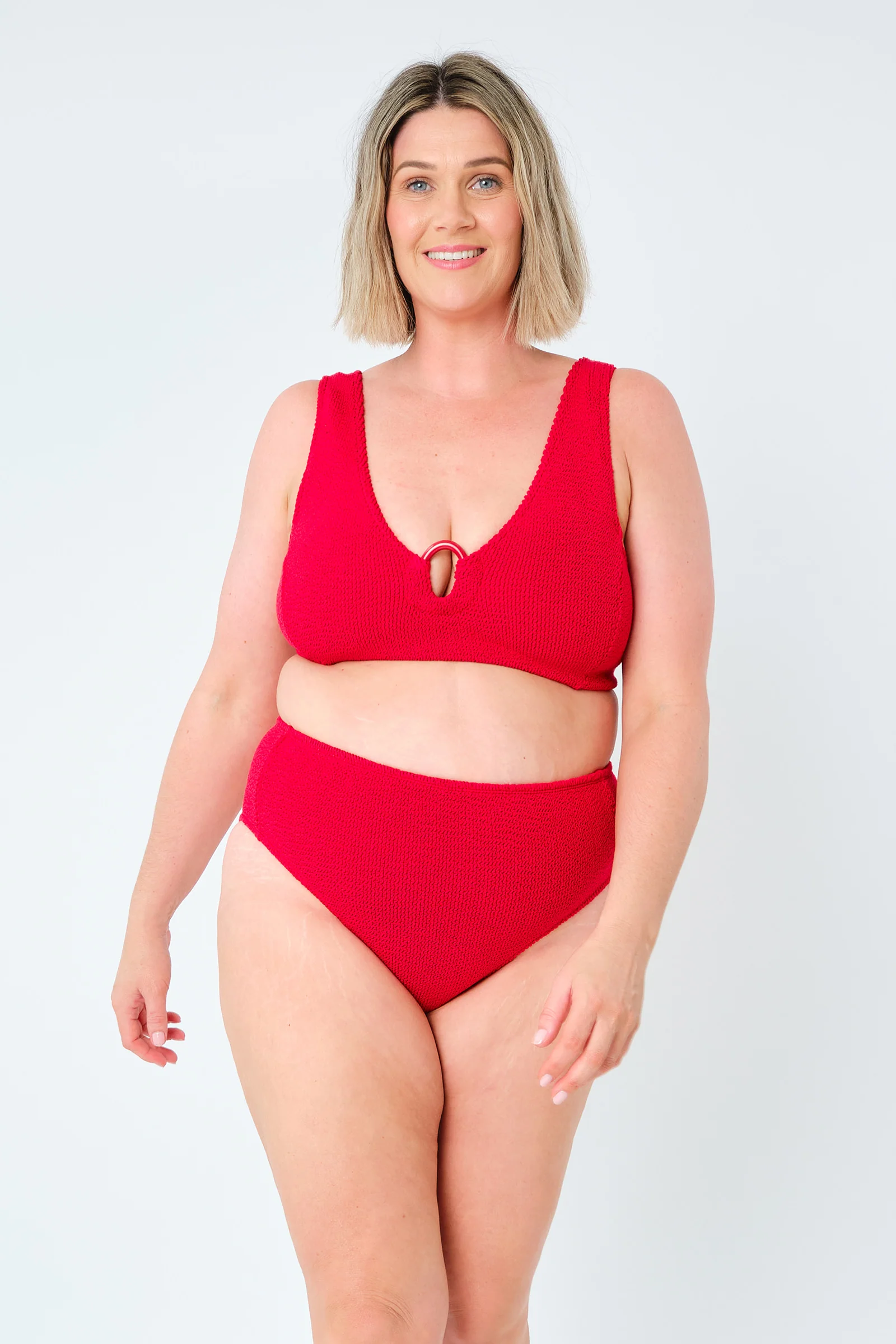 Crinkle Cut High-Waisted Bikini Bottom RED - Image 8