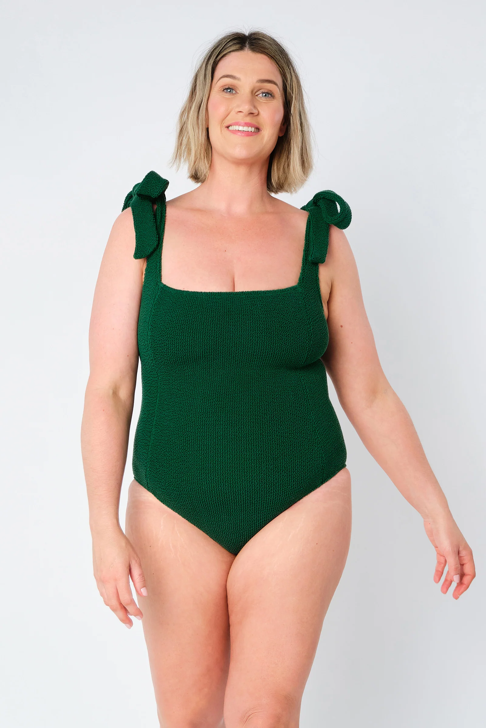 Crinkle Cut Square Neck One Piece FOREST GREEN - Image 16
