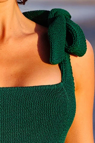 Crinkle Cut Square Neck One Piece FOREST GREEN - Image 4