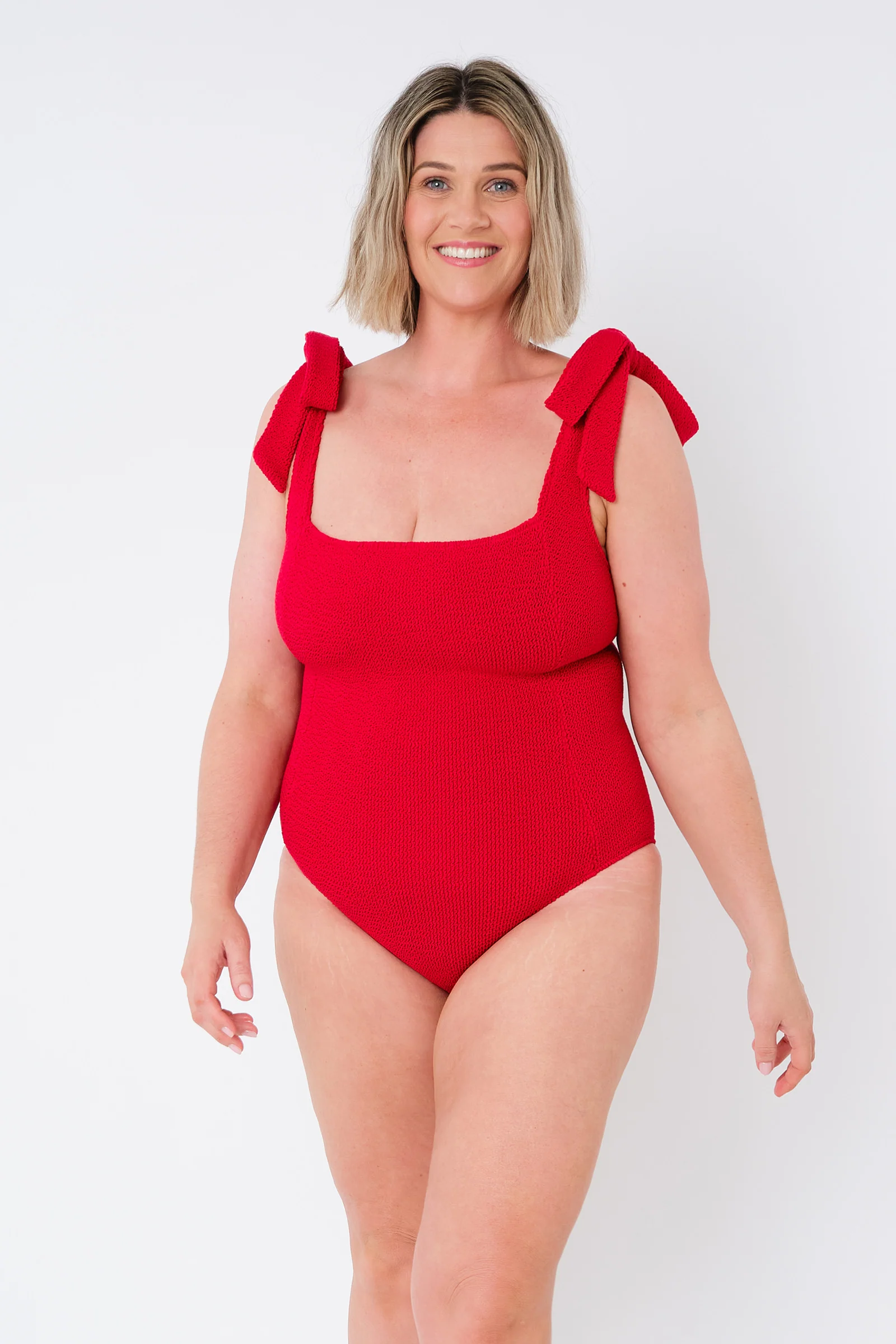 Crinkle Cut Square Neck One Piece RED - Image 11