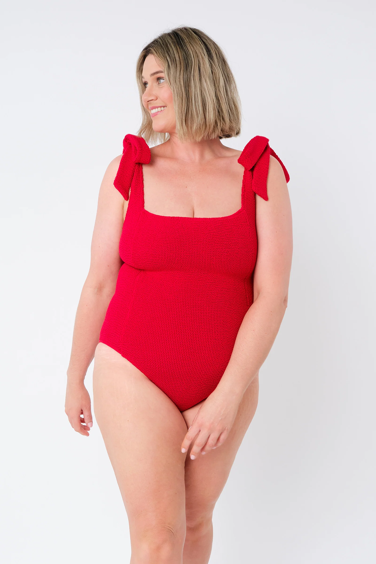 Crinkle Cut Square Neck One Piece RED - Image 13