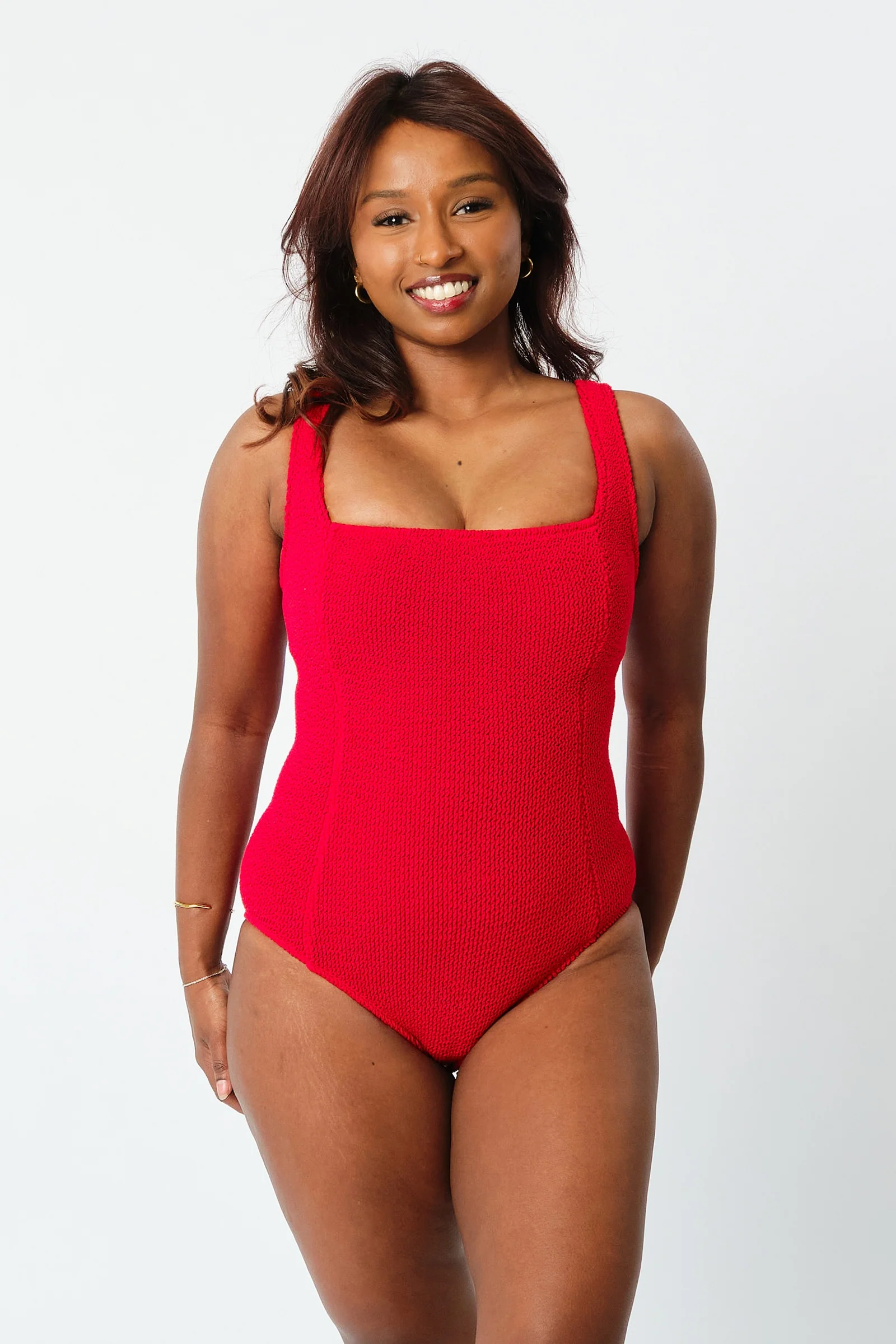 Crinkle Cut Square Neck One Piece RED - Image 17