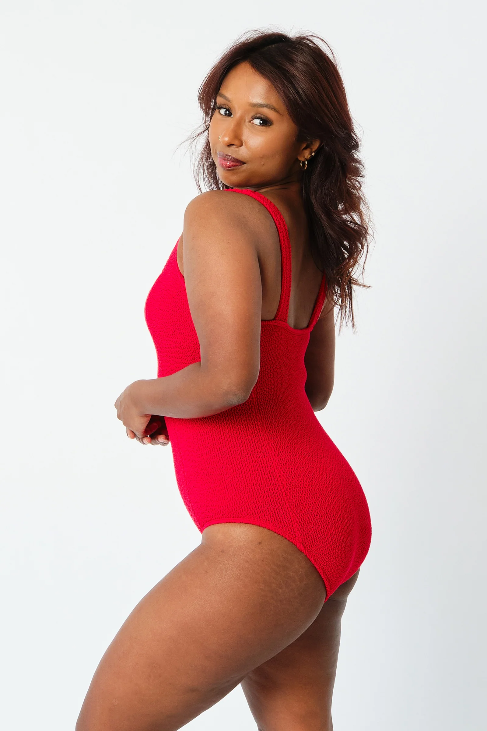 Crinkle Cut Square Neck One Piece RED - Image 18