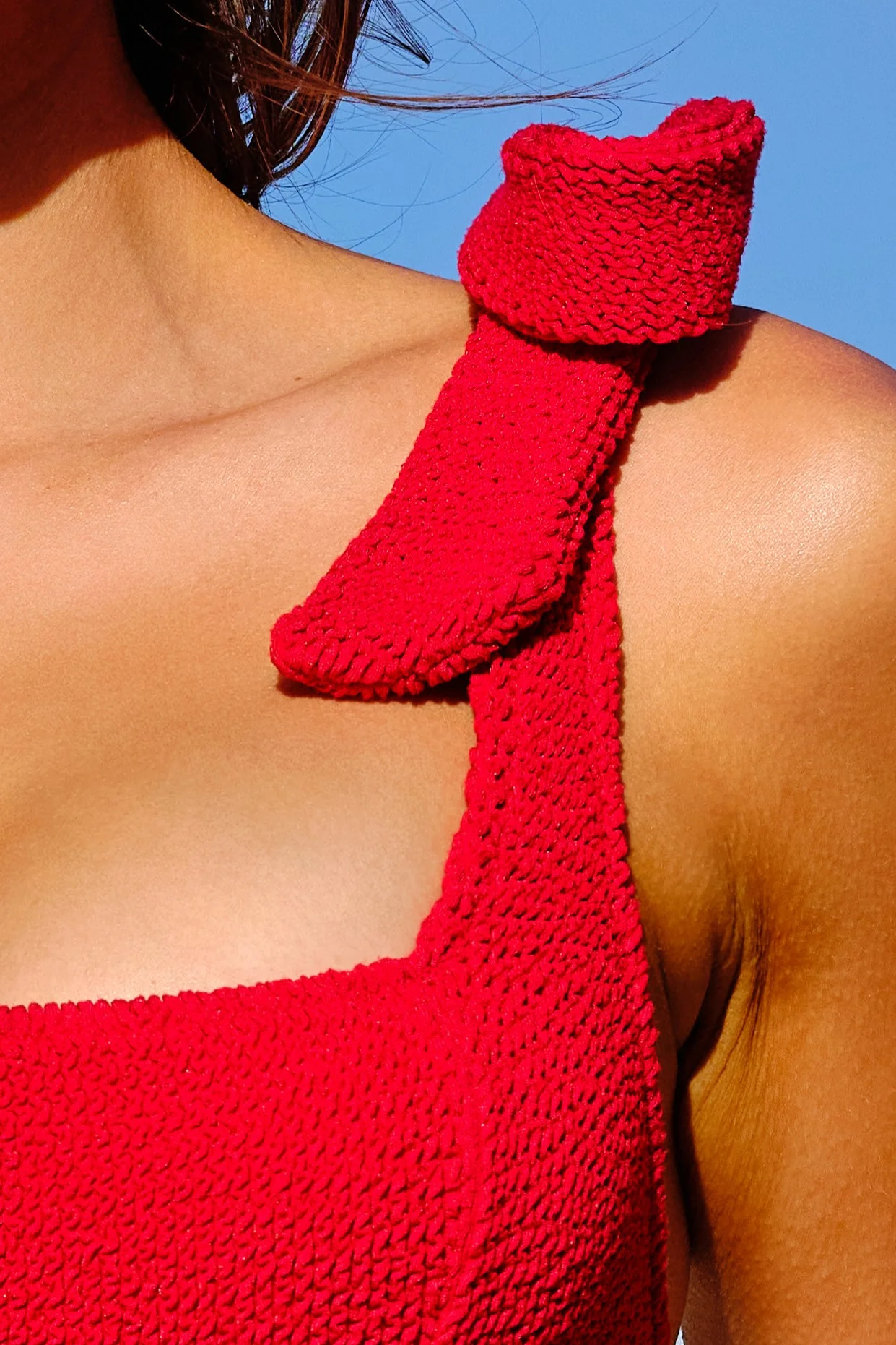 Crinkle Cut Square Neck One Piece RED - Image 4