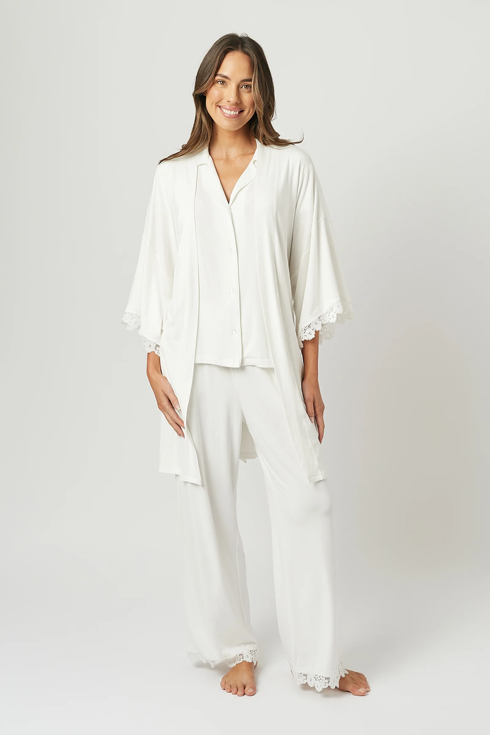 Lace Trim Modal Robe IVORY - Image 13
