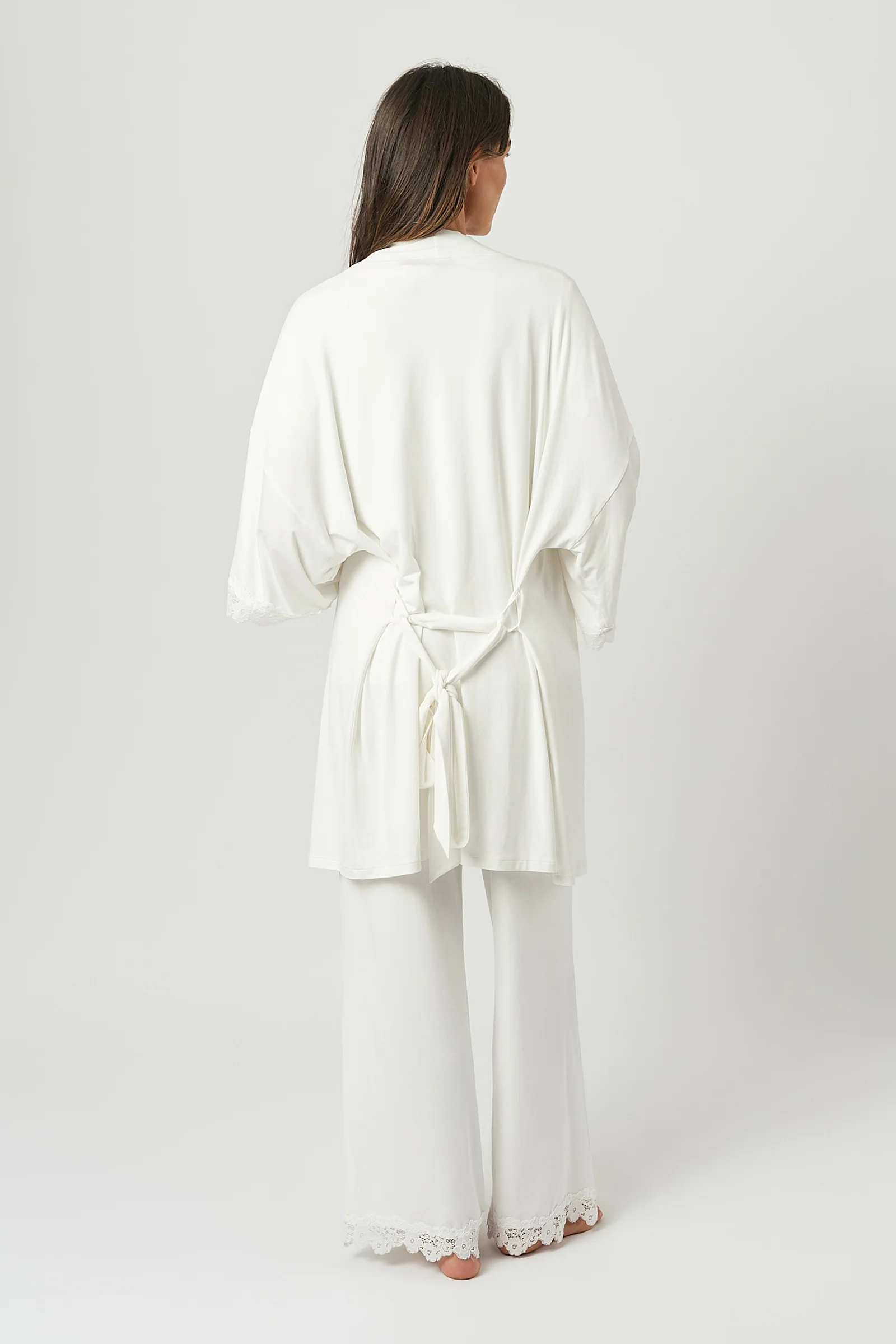 Lace Trim Modal Robe IVORY - Image 14