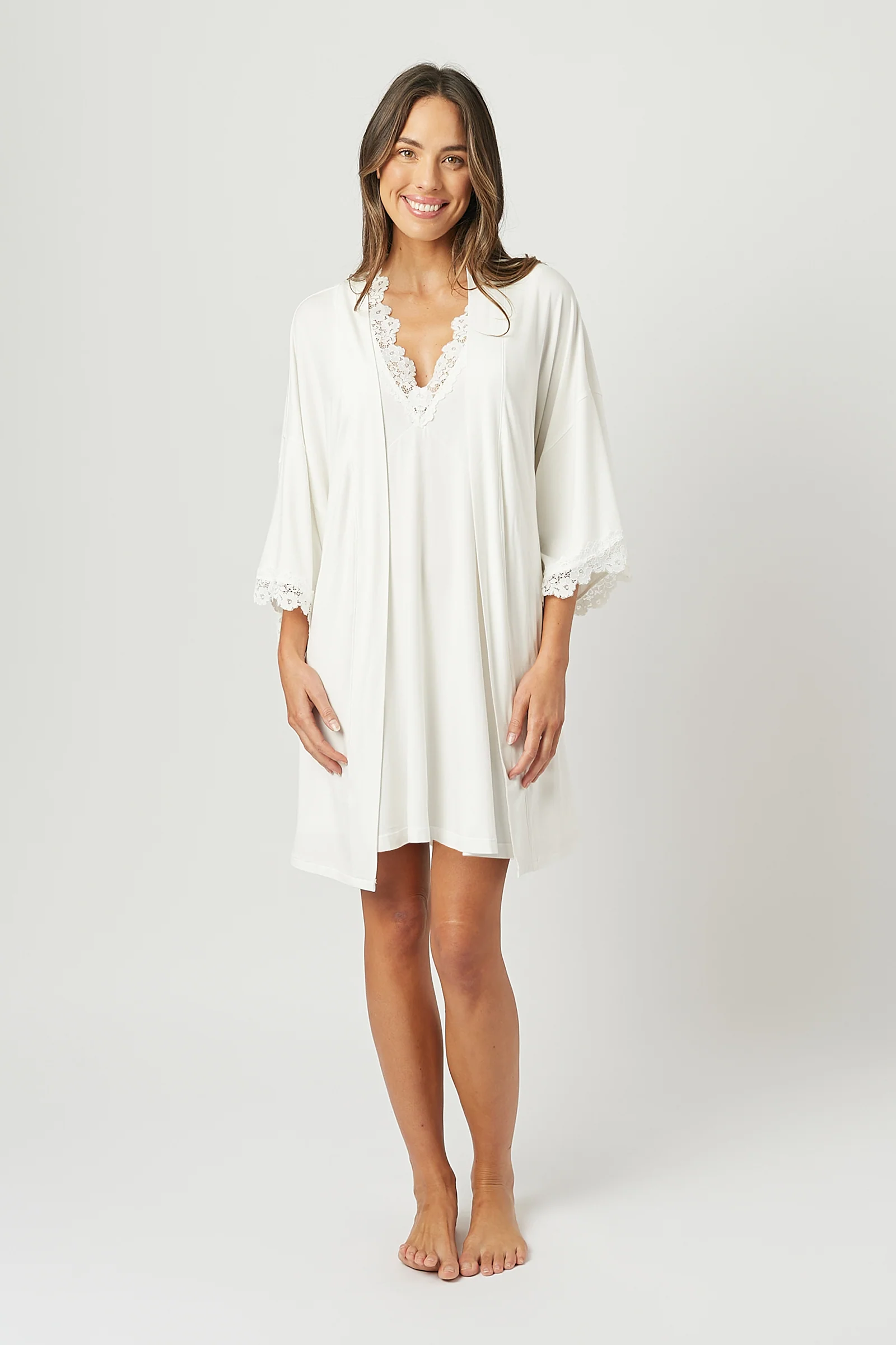 Lace Trim Modal Robe IVORY - Image 8