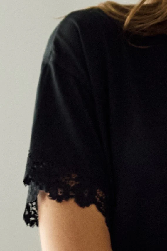 Lace Trim Sleep Tee Nightie BLACK - Image 4