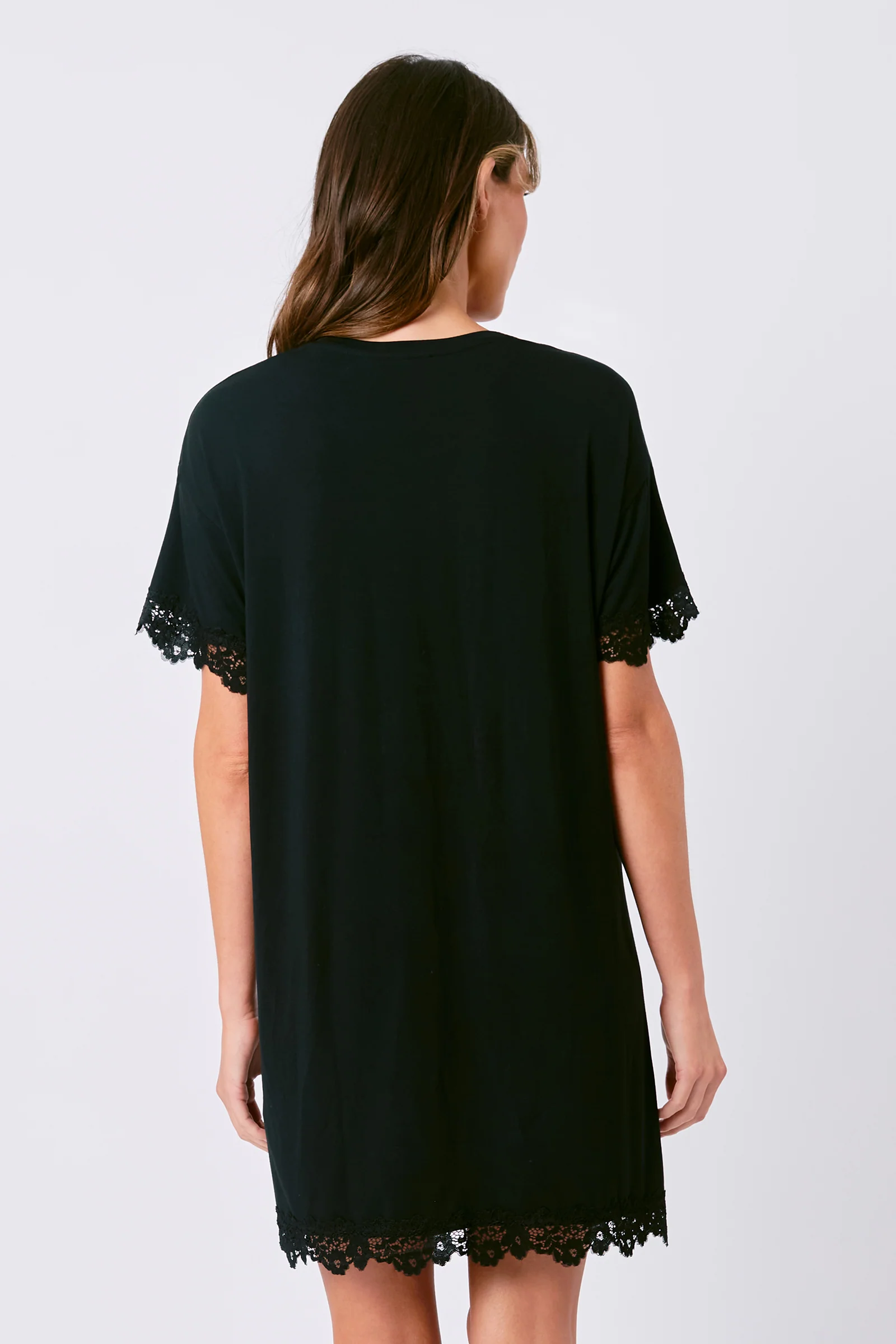 Lace Trim Sleep Tee Nightie BLACK - Image 5