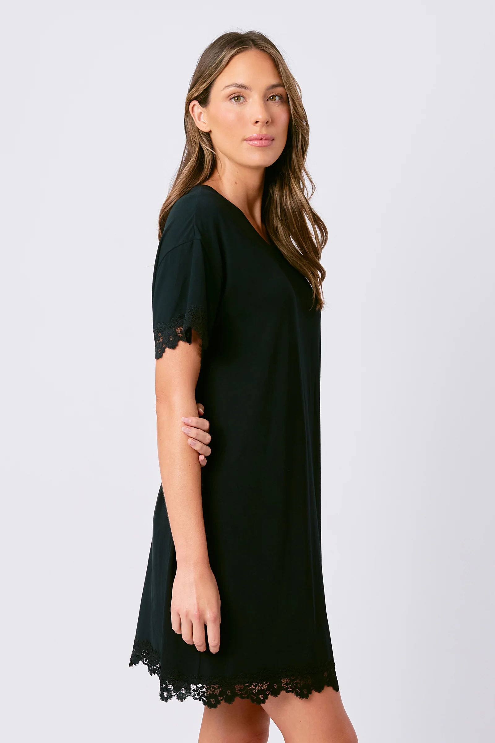 Lace Trim Sleep Tee Nightie BLACK - Image 6
