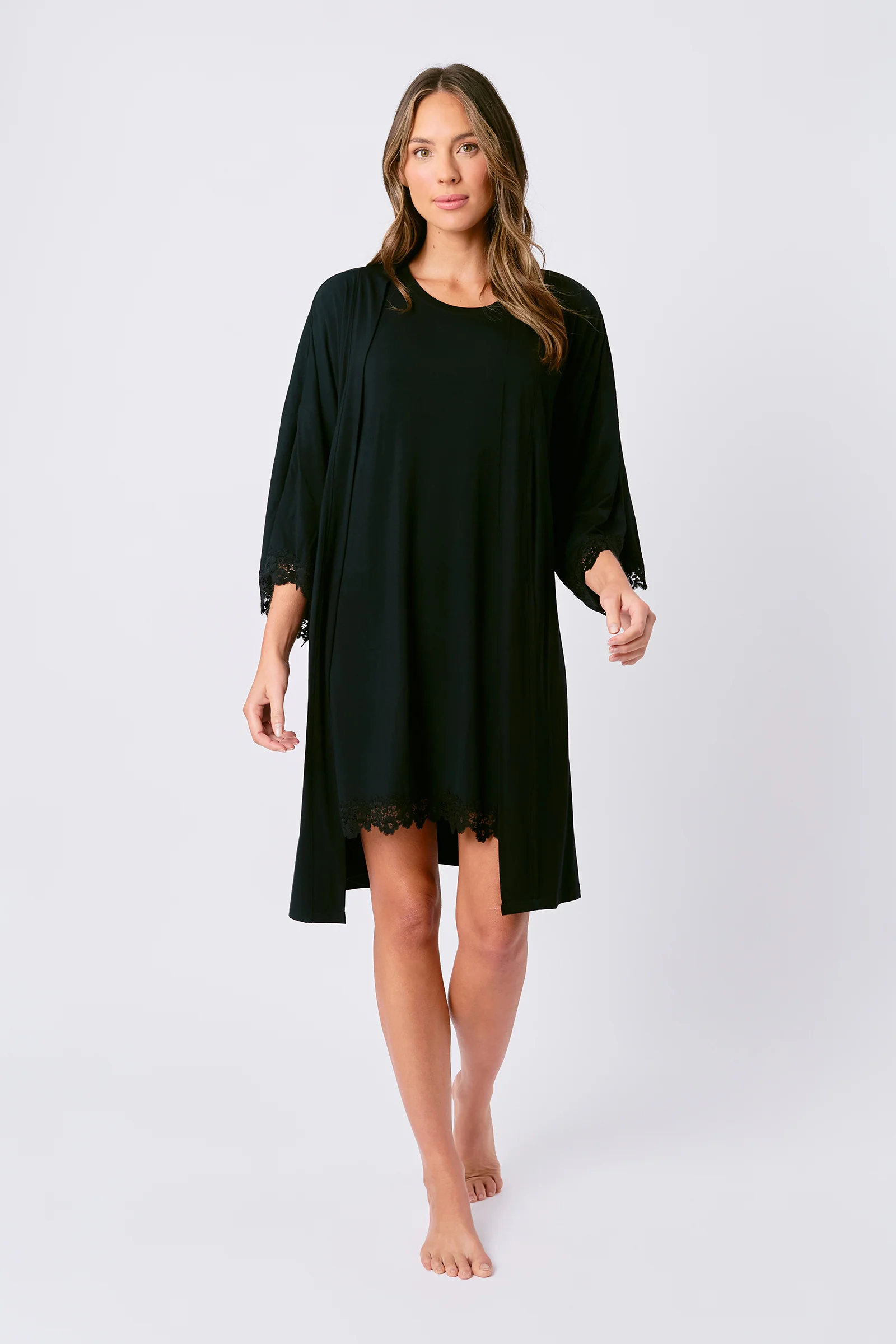 Lace Trim Sleep Tee Nightie BLACK - Image 7