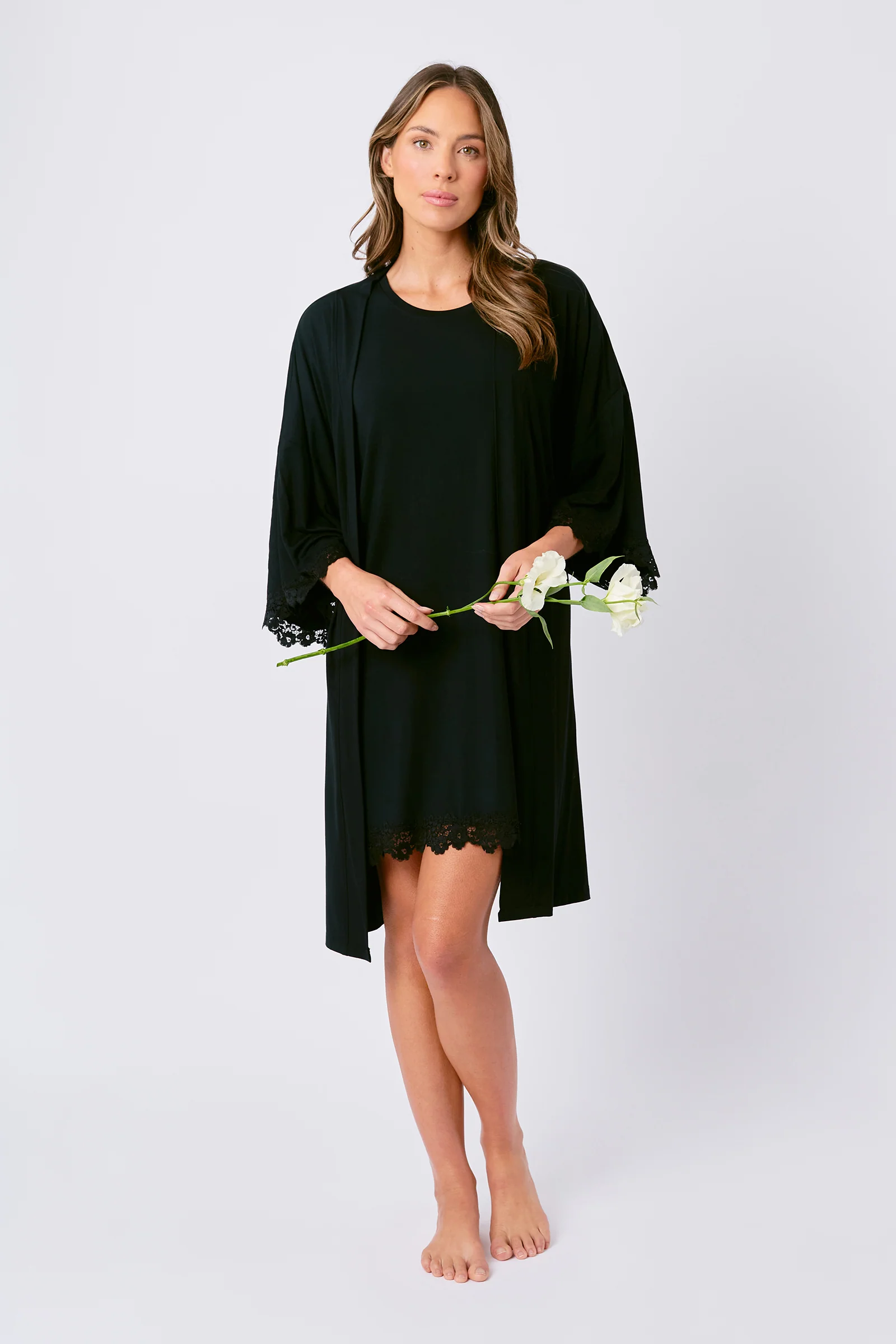 Lace Trim Sleep Tee Nightie BLACK - Image 8