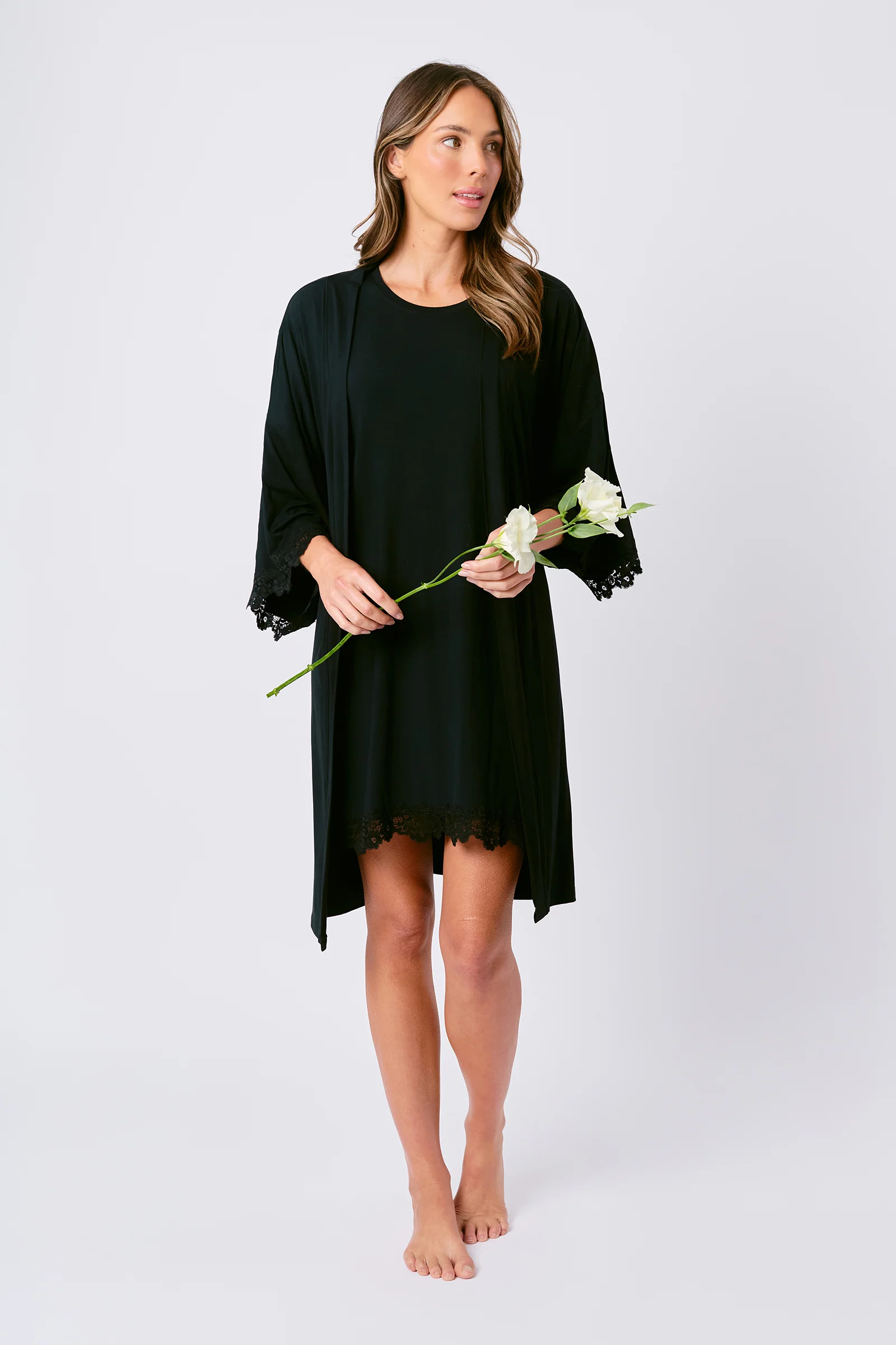 Lace Trim Sleep Tee Nightie BLACK - Image 9